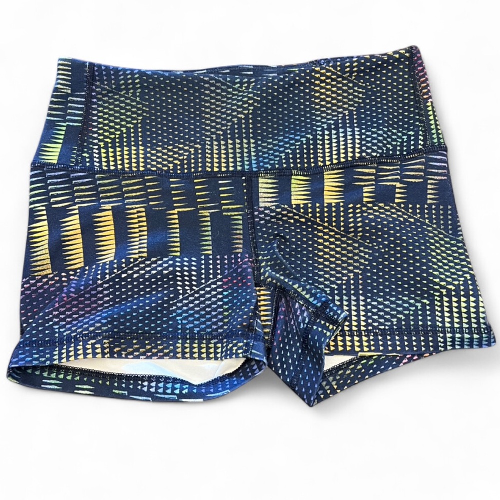 Patagonia Patterned Navy Athletic Shorts with Neon Accent